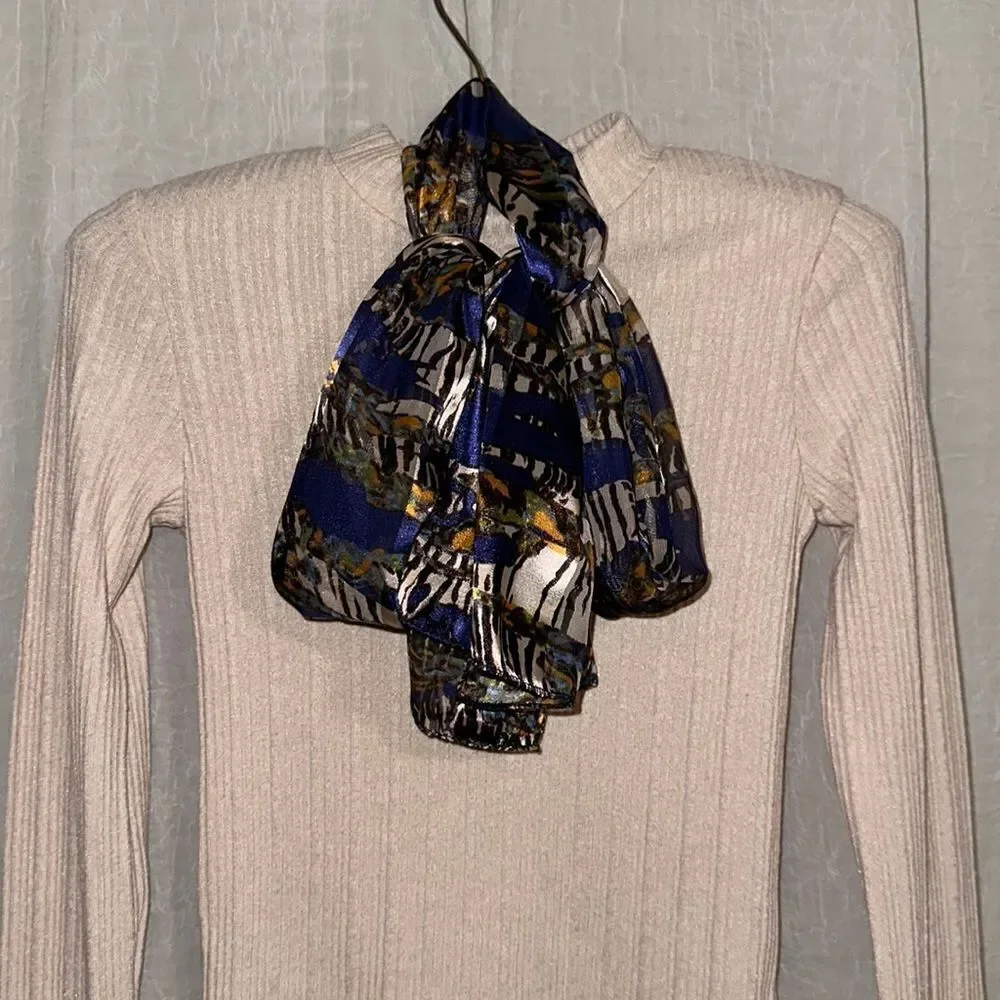 Beautiful Purple White Brown Black Orange Green Striped Neck Purse Scarf